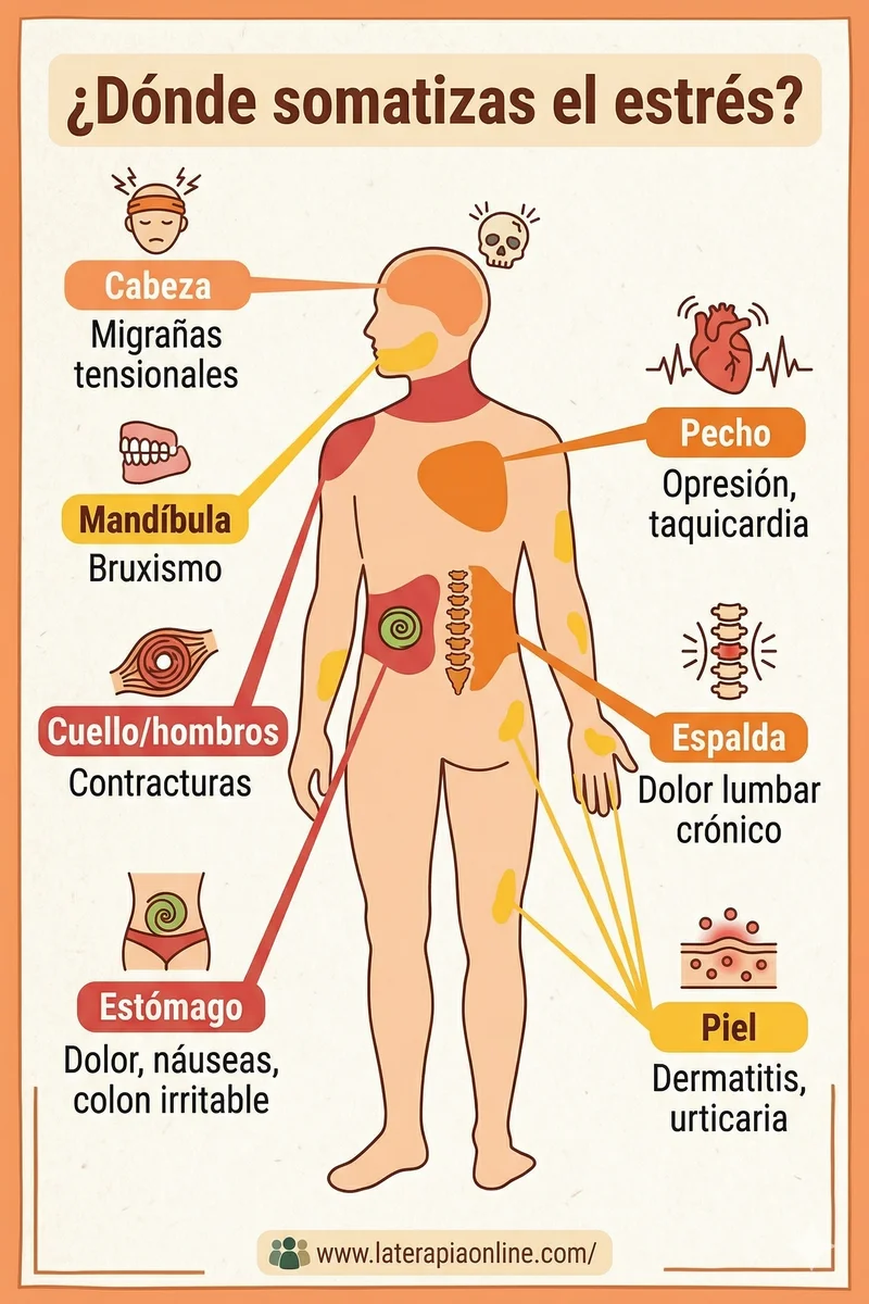 Mapa corporal de somatizacion: donde se manifiesta el estres en el cuerpo humano