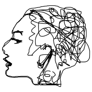 Cómo tratar la ansiedad - Dibujo de una cabeza con líneas en el cerebro.